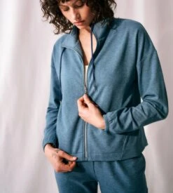 Triumph Blue Combination Thermal Zippée – Veste d'intérieur Stretch à Col Montant -Lingerie Sipp veste d interieur zippee 0032 blue combination 2