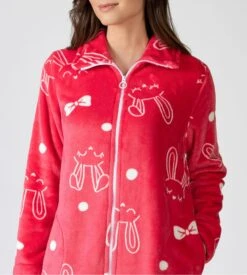 Veste Rose Pilou à Fermeture éclair Imprimé Petits Lapins 8 Veste Rose Pilou à Fermeture éclair Imprimé Petits Lapins -Lingerie Sipp veste en velours rose petits lapins 2