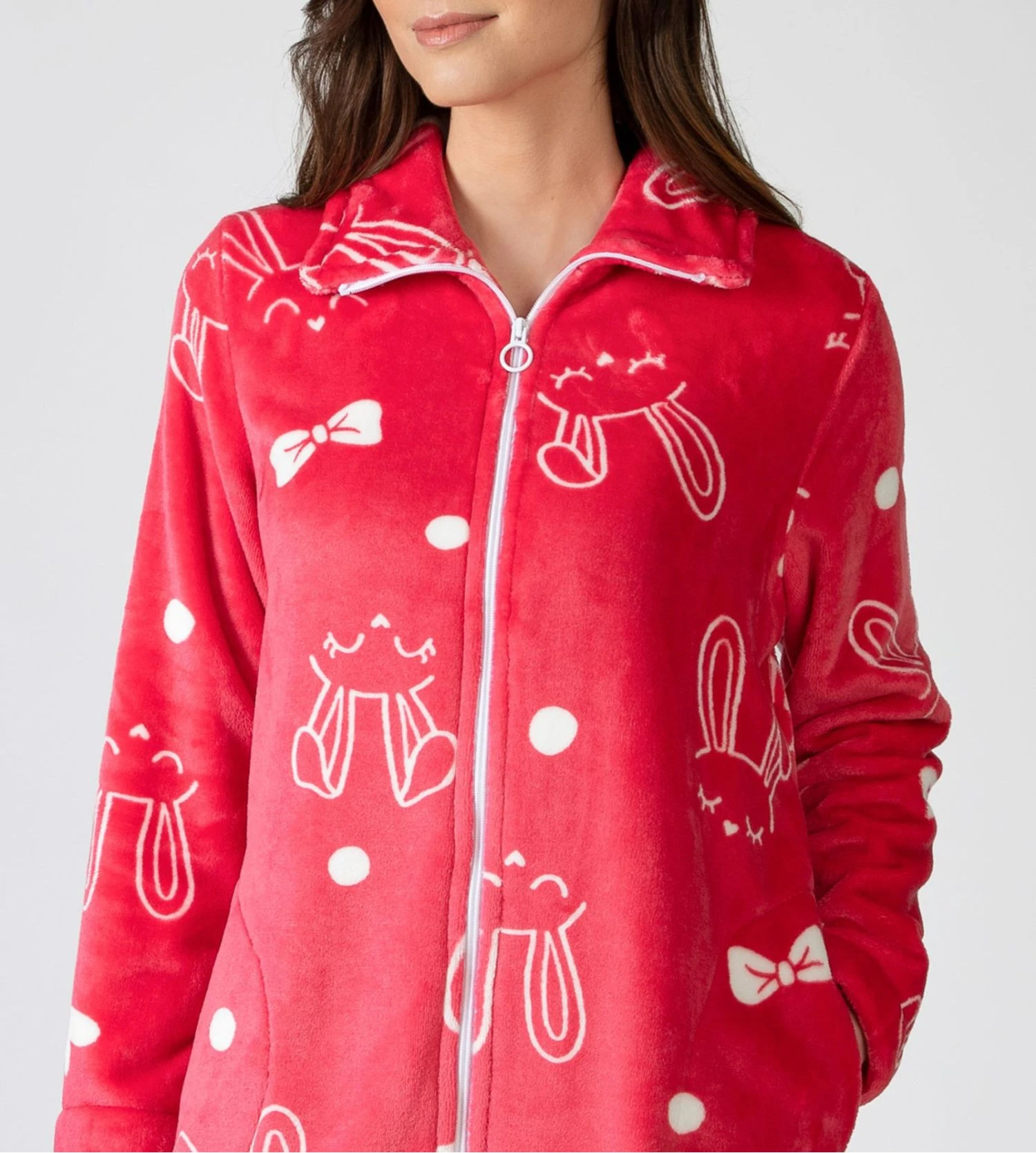 Veste Rose Pilou à Fermeture éclair Imprimé Petits Lapins 5 Veste Rose Pilou à Fermeture éclair Imprimé Petits Lapins – Image 3