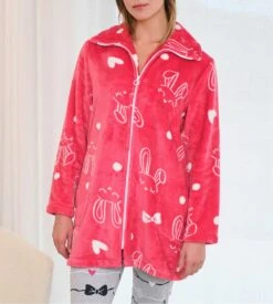 Veste Rose Pilou à Fermeture éclair Imprimé Petits Lapins