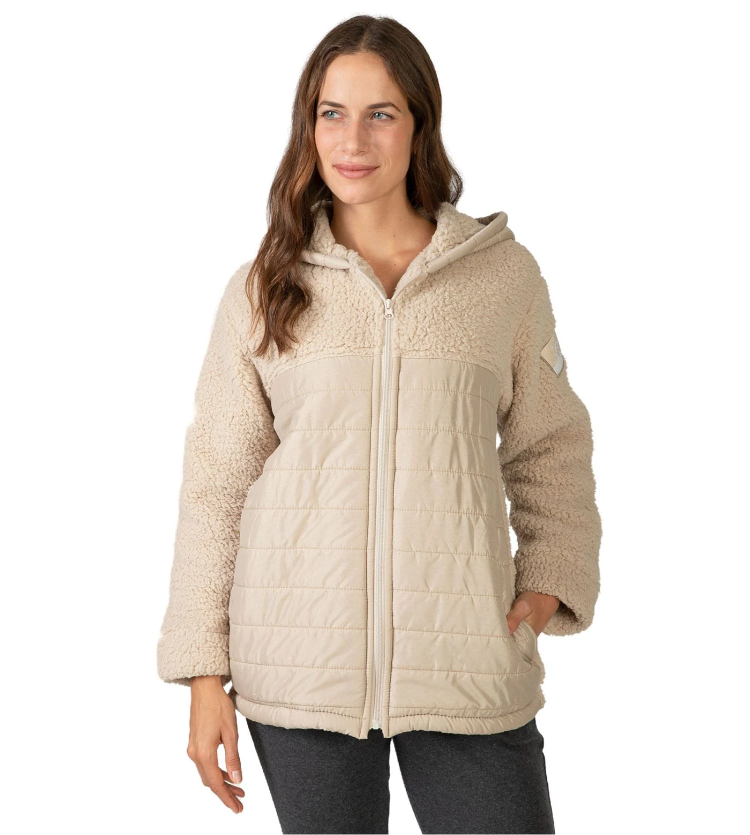 Veste Molletonnée Beige à Capuche Et Fermeture éclair 4 Veste Molletonnée Beige à Capuche Et Fermeture éclair – Image 2