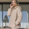 Veste Molletonnée Beige à Capuche Et Fermeture éclair
