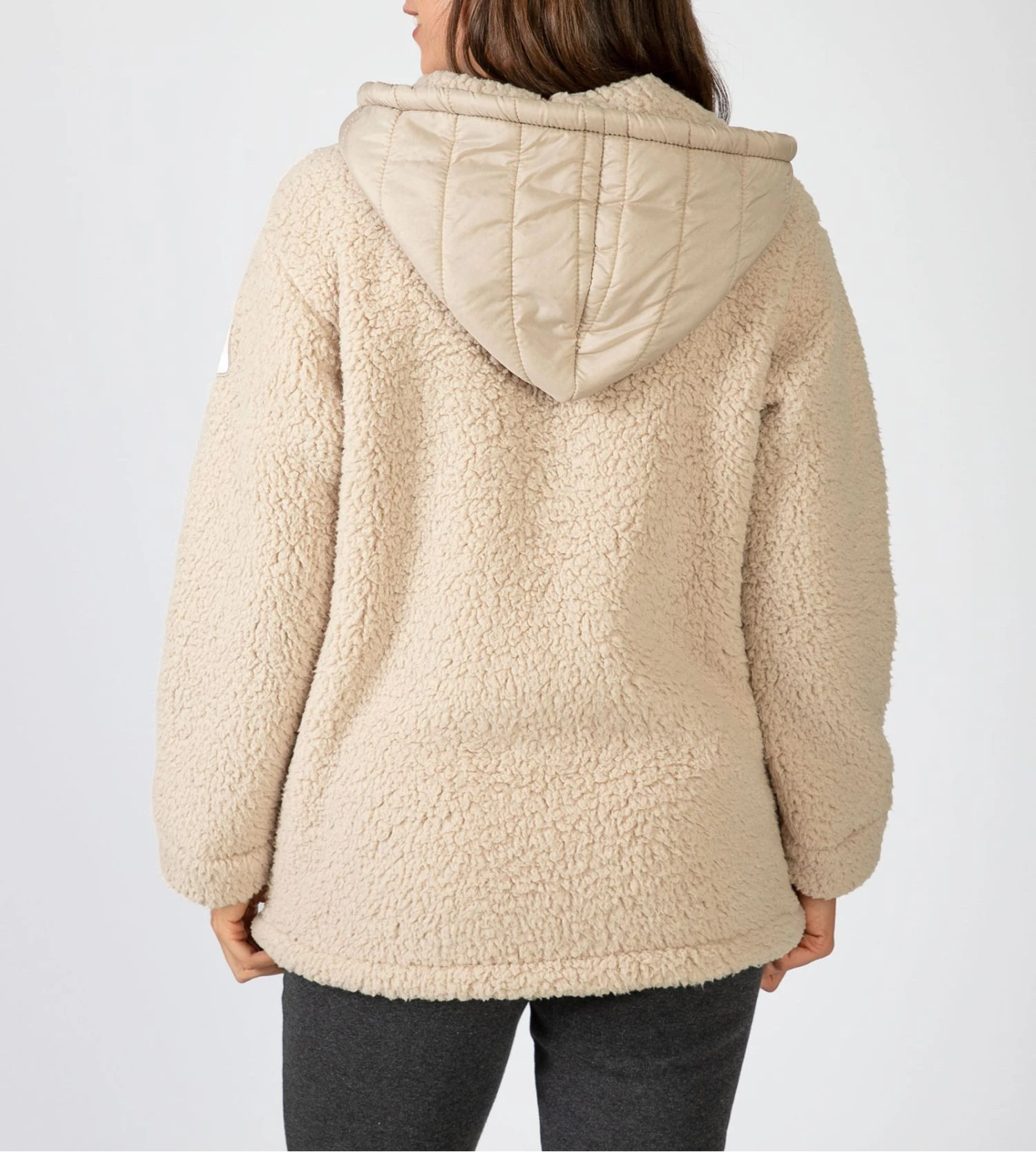 Veste Molletonnée Beige à Capuche Et Fermeture éclair 6 Veste Molletonnée Beige à Capuche Et Fermeture éclair – Image 4
