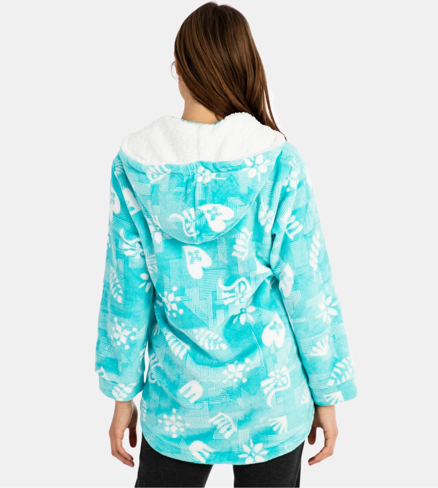 Massana Veste Polaire Bleue à Imprimé Graphique – Robe de Chambre Courte à Capuche Amovible 6 Massana Veste Polaire Bleue à Imprimé Graphique – Robe de Chambre Courte à Capuche Amovible – Image 4