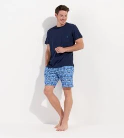 Pyjama Court HOM Vibe Bleu – Ensemble T-shirt Col V et Short Imprimé Cachemire -Lingerie Sipp vibe pyj h court u p0bi blue print bleu 3