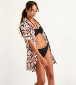 LIVIA Chemise de Plage Nolie Voil Bangka Chocolat – Tunique Longue à Imprimé Ethnique -Lingerie Sipp voilbangka chemise ml bout chocolat ziw98 3