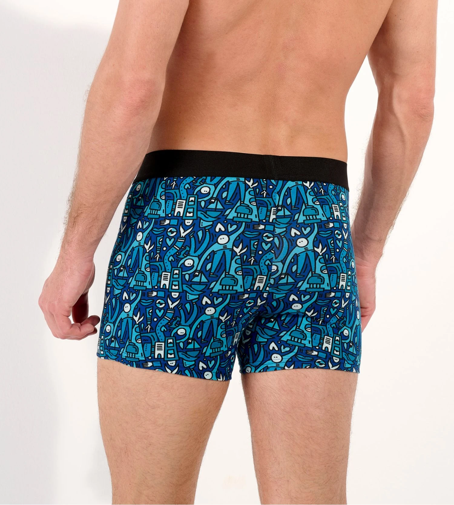 Boxer Homme Hom Édition Limitée Voyages x Le D. – Motifs Festifs Bleus en Modal et Coton 6 Boxer Homme Hom Édition Limitée Voyages x Le D. – Motifs Festifs Bleus en Modal et Coton – Image 4