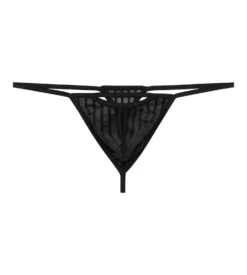 WOH Personnal Allure G-string Homme Noir en Tulle à Rayures – Sous-vêtement Sexy Échancré -Lingerie Sipp woh personnal allure g string noir 1